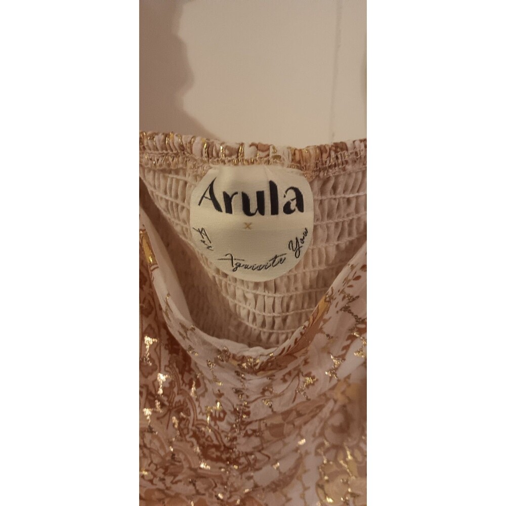 Arula Peasant Babydoll Blouse Metallic Puff Sleeve Cottage Princess Floral XL - Picture 3 of 5